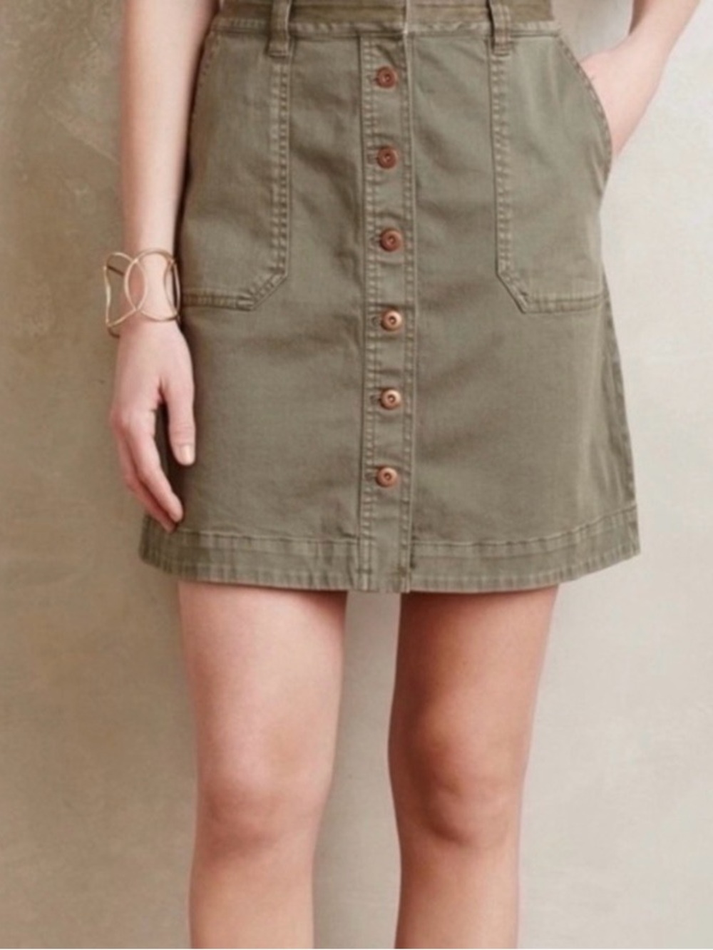 Anthropologie Pilcro & the Letterpress| Olive Green Button-Front Skirt Preppy 12